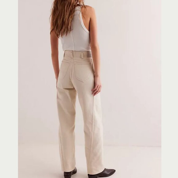 new Free People Aster High Rise Rigid Relaxed Straight Leg Jeans Cream 256 4S2 - Picture 8 of 12
